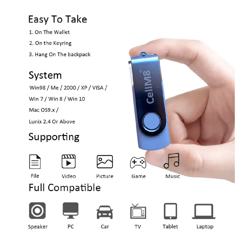 CellM8 128GB USB Flash Drive with Type-C Adapter and Key Chain - Compact Design for Versatile Storage 6