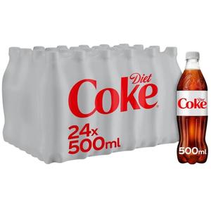 Diet Coke Bottle 500ml - Pack of 24  No Sugar, No Calories Beverage Cold Drink