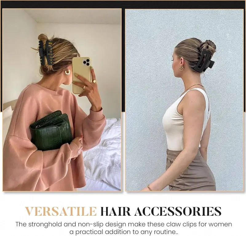 8 Pcs Hair Claw Clips for Women Ponytail Holder Headwear Hair styling Accessories for Straight, Curly, Wavy Hair | Non Slip Hair Clips Women | Hair Products for Women | Big Claw Clip Set 5