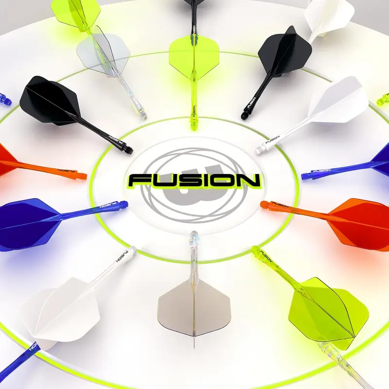 WINMAU Darts Fusion Integrated Flight & Shaft System - No.2 Shape and Design - Short, Intermediate & Medium - Random colour - pop darts game - darts 5