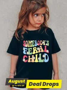 Girl's Letter & Floral Print Round Neck Tee, Casual Graphic Short Sleeve T-shirt for Summer, Toddler Girls Top, Kids Summer Clothes for Daily Wear, Girl's Clothes, Kids Clothes Girls, Graphic Fashion Tee