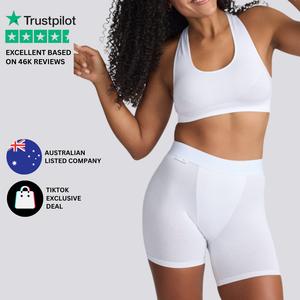 Step One Women's Anti-Chafe Body Shorts - White, Breathable Viscose Bamboo Fabric, Super Soft Waistband, Comfortable Everyday Wear Fit, Black Organic, Butter Soft, Activewear Panties, Ladies Basic, Athletic, Indoor Womenswear, Underwear for All Seasons