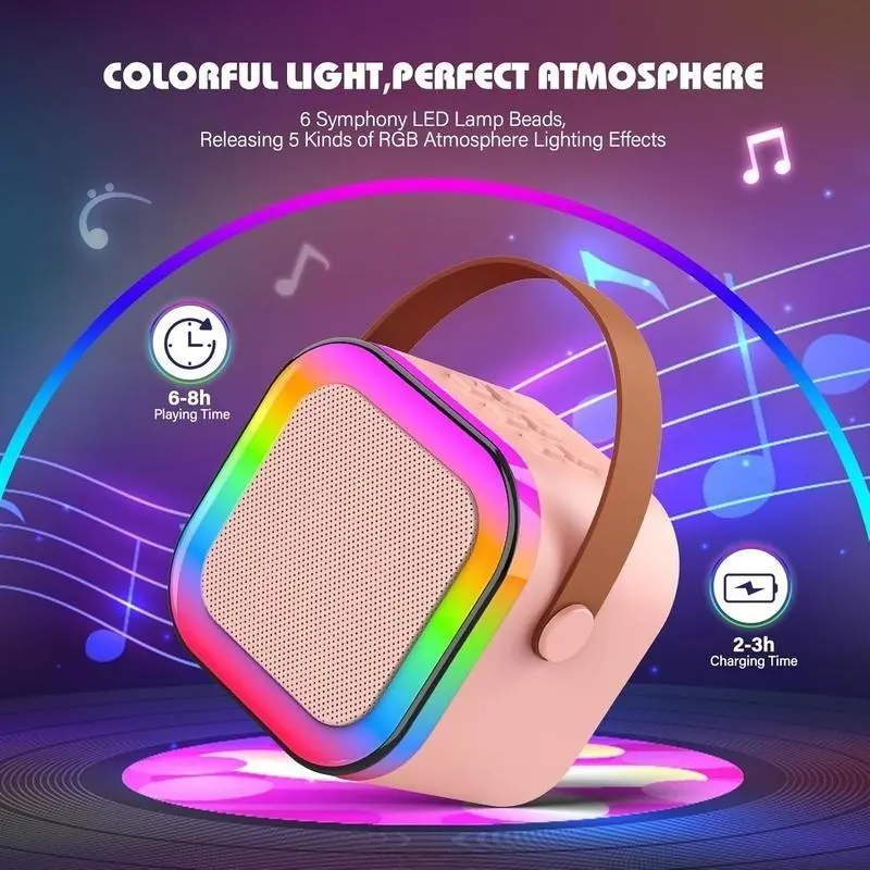 Bluetooth K12 Karaoke with RGB lights Machine Portable 5.3 PA Speaker System with 2 Wireless Microphones Home Family Singing Children's Gifts bone  conduction  earphones true wireless induction  speaker mini  speaker  magnet karaoke  machine 5