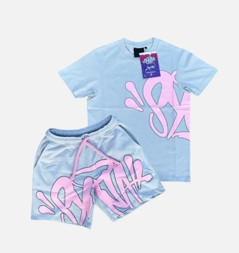 Summer New Y2k Men'S Hip-Hop Letter Print T-Shirt + Drawstring Wide-Leg Shorts Set
