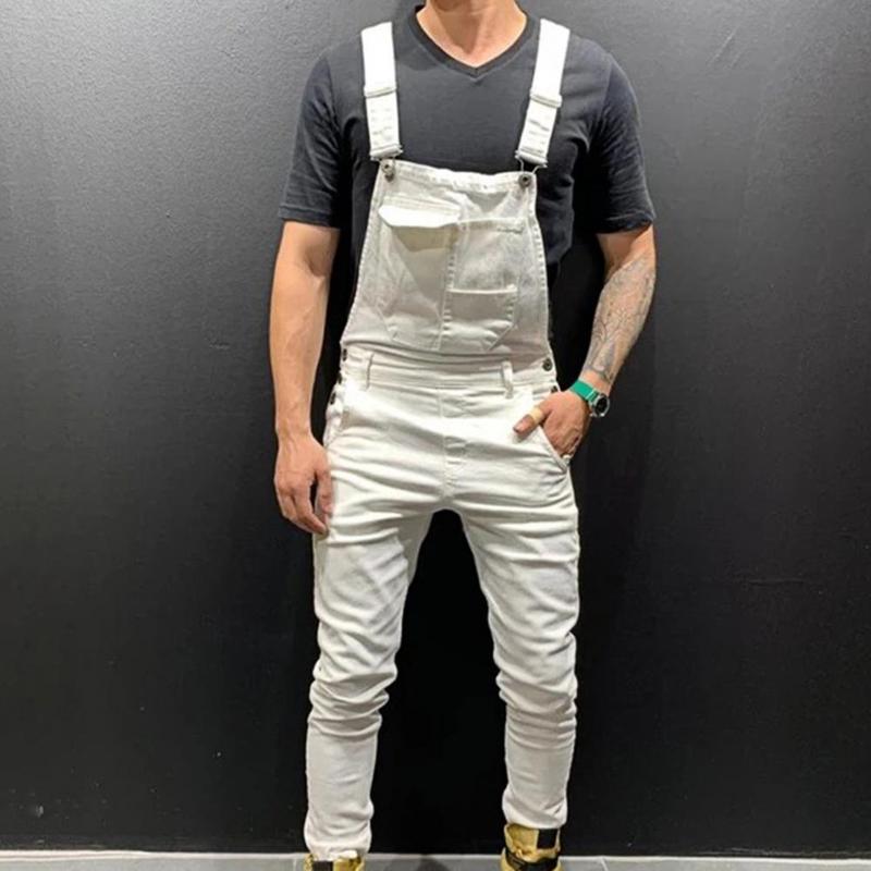 Product Introduction of Summer New Men's Distressed Denim Carpenter Overalls Bib Jumpsuits Motos Biker Jean Long Harajuku Rompers Streetwear Plus Size Casual Cotton 7