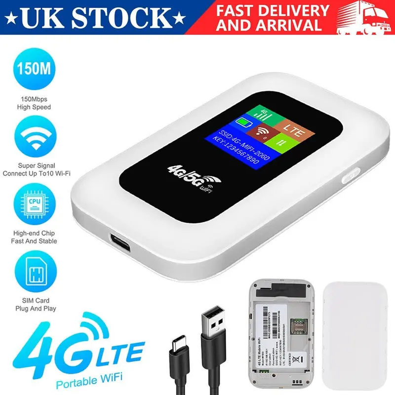4G LTE Portable WiFi Router 5G Unlocked LTE LCD Display 150Mbps High Speed MiFi Hotspot with SIM Card Slot & USB Cable 1