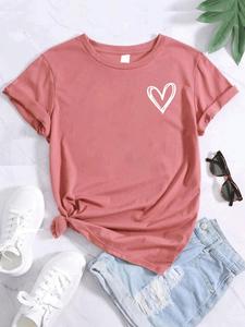 Women's Heart Print Short Sleeve Crewneck Tee, Casual Comfort T-shirt, Summer Top for Lady, Summer Clothes Womenswear, Summer Top