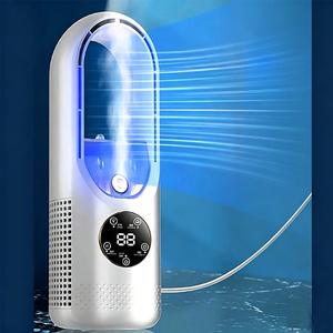 Bladeless Fan with Humidifier and RGB Lights, USB Powered Desk Fan, Multifunctional Timing Air Conditioning Fan,6-Speed Quiet Personal Cooling Fan for Office Home Bedroom, No Blades Design Safer than Traditional Fans, Adjustable Speed Fan