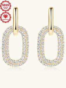S925 Sterling Silver Synthetic Moissanite Hoop Earrings, Fashionable Earrings for Women, Trendy All-match & Exquisite Jewelry for Birthday Gift