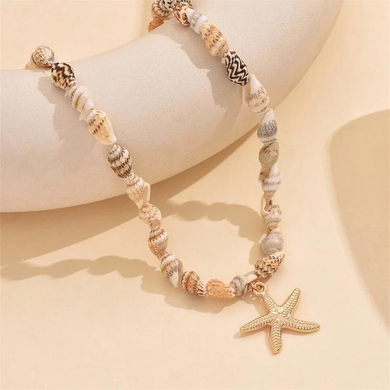 2025 Beach Style Natural Seashell Beaded Necklace With Handmade Tropical Starfish Pendant Fashion Ocean Inspired Jewelry Choker Women 1