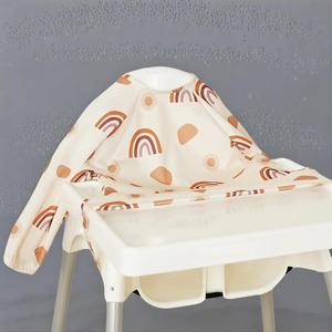 Baby's Sunflower & Rainbow Stripe Pattern Style Bib, Casual Adjustable Waterproof Bib Attaches and Cover To Baby Highchair & Table, Cute Long Sleeve Bibs for Toddler Eating, Baby Essentials Newborn Baby Stuff, Muslin Cloth, for Outdoor