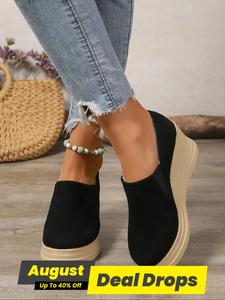Women's Fashionable Solid Color Wedge Shoes, Casual Comfortable Shoes for Daily Wear, Elegant Female All-match Trend Black Wedges Shoes for Daily Wear, Girl, Walking Shoes, Footwear