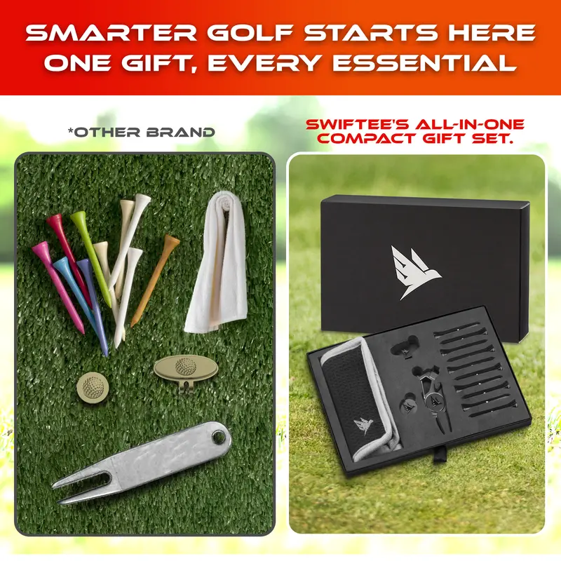 SWIFTEE Premium Golf Gift Set - The Signature 7-in-1 Multi-Tool for Golfers + Complete Accessory Pack (Tees, Ball Marker, Hat Clip, Pouch Towel) - Perfect Golf Fathers Day Gift 8