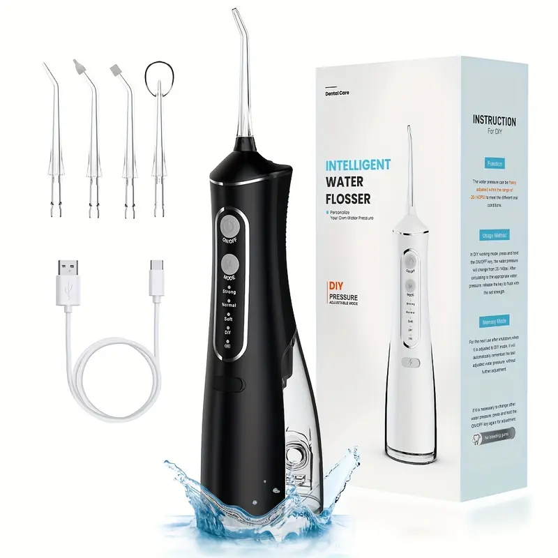 Portable Water Flosser, Cordless Oral Irrigator with Toothpick, USB Rechargeable Dental Flosser, 1500mAh Lithium Battery, Unscented, 4V Max, for Oral Care and Quartz Powder Cleaning - 2Color 6