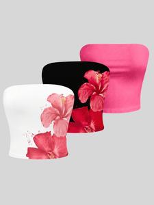 Women's Floral/plain/leopard Print Tube Top, Elegant Casual Fashion Sleeveless Strapless Top for Summer, Women's Clothing for Daily Wear, Womenswear