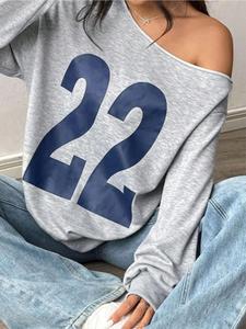 Women's Figure Print Asymmetrical Neck Pullover, Casual Drop Shoulder Long Sleeve Sweatshirt for Spring & Fall, Ladies Clothes for Daily Wear, Streetwear Women