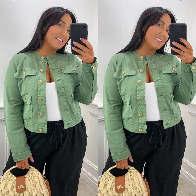 Giiii giiii  Button Stretch Denim Jacket 4