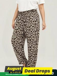 【Plus Size】Plain / Leopard Print Elastic Waist Wide Leg Pants, Fashion Trousers for Daily Wear, Ladies Loose Bottoms for Spring & Fall, Womenswear, Plus Size Clothes Women, Boho Comfy Trousers for Women, Casual Street Trousers, Style Pants