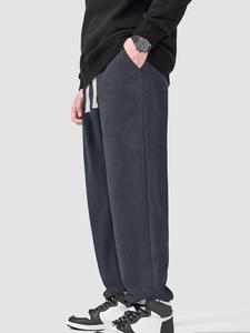 Men's Solid Drawstring Waist Corduroy Pants, Loose Casual Comfy Straight Leg Trousers for Fall & Winter, Men's Bottoms for Daily Wear