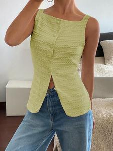 Women's Solid Color Front Button Top, Casual Sleeveless Top for Daily Wear, Ladies Clothes for Summer, Womenswear