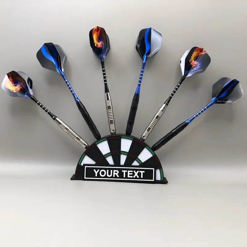 Personalised Dart Stand | Custom Name Engraved Dart Holder | 6-Slot Dartboard-Inspired Rack | Mini Darts Storage & Display | Gift for Dart Players | Dart Accessories Organiser for Game Room, Man Cave, Pub & Bar 8
