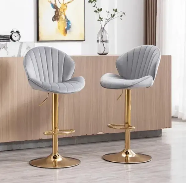 Wahson Velvet Bar Stools Set of 2 Breakfast Bar Chairs with Backrest, Adjustable