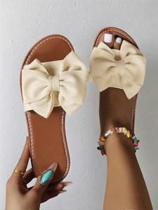 Women's Bow Decorated Slip on Flats Sandals, Unique Boho Style Sandals, Elegant Sandal, Simple Plain Lightweight Non-slip Sandals for Summer, Casual Home Footwear for Outdoor Beach, Classy Sandals